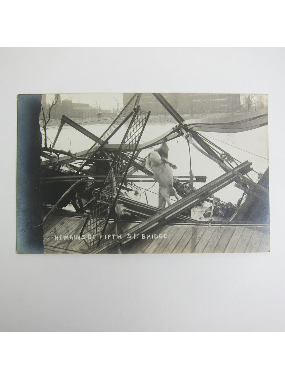 Real Photo Postcard RPPC 1913 Dayton Ohio Flood Fifth Street Bridge Antique